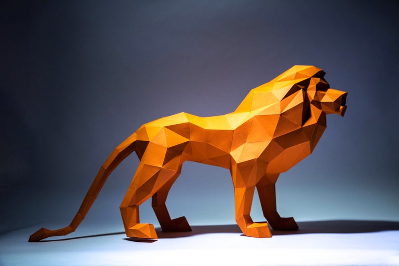 Lion Paper Craft, Digital Template, Origami, PDF Download DIY, Low Poly, Trophy, Sculpture, 3D Model, Cricut svg image 3