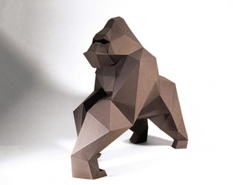 Gorilla Model, King Kong Papiermodelle, Digitale Vorlage, Origami, PDF Download DIY, Low Poly, Trophäe, Skulptur, svg Dateien für Cricut
