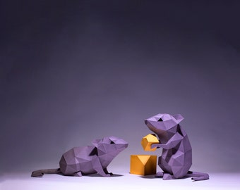 Artesanía de papel de ratón, Plantilla digital, Origami, Descarga PDF DIY, Low Poly, Trofeo, Escultura, Modelo de ratón