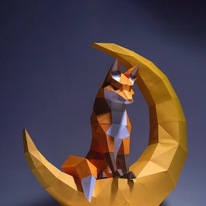 Creazioni con la carta Moon Fox, modello digitale, Origami, download PDF fai da te, Low Poly, trofeo, scultura, modello Moon Fox