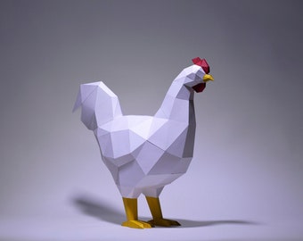 Hahn Papercraft Skulptur, druckbare 3D-Puzzle, Papercraft Pdf-Vorlage für die Herstellung Ihres Hahn-Küchen-Dekors, DIY Paper Pet Rooster