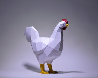 Escultura de galo em papel, quebra-cabeça 3D para impressão, modelo em PDF de papel para fazer a decoração da cozinha do seu galo, Galo de papel DIY para animais de estimação