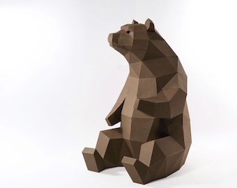 Bear Paper Craft, Digital Template, Origami, PDF Download DIY, Low Poly, Trophy, Sculpture, 3D Model