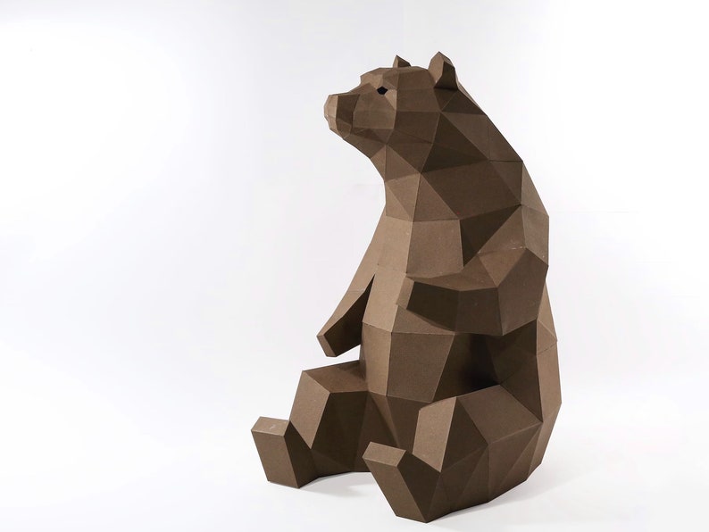 Bear Paper Craft, Digital Template, Origami, PDF Download DIY, Low Poly, Trophy, Sculpture, 3D Model image 1