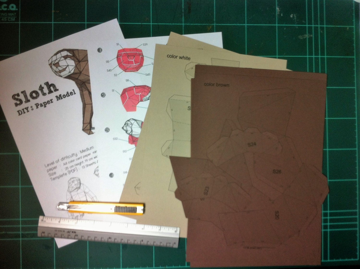 Origami Sloth Instructions.pdf Sloth Paper Craft, Digital Template, Origami, PDF Download DIY, Low ...