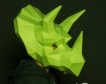 Triceratops Maske Papier Handwerk, digitale Vorlage, Origami, PDF Download DIY, Low Poly, Halloween Maske, Dinosaurier Maske