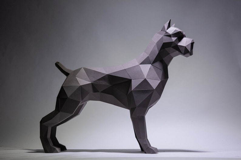 Pit bull Dog Paper Craft, Digital Template, Origami, PDF Download DIY, Low Poly, Trophy, Sculpture, Model image 2