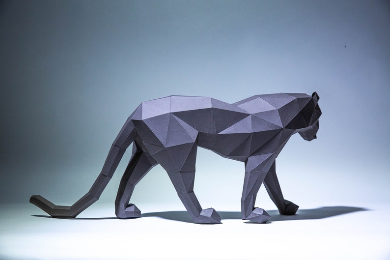 Black Panther Paper Craft, Digital Template, Origami, PDF Download DIY, Low Poly, Trophy, Sculpture, Model image 3