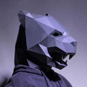 Maschera Pantera Nera, Modello Maschera Papercraft, Origami, Scarica PDF Fai da te, Low Poly, Maschera 3D