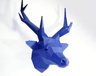 Deer Head Wall Paper Craft, Digital Template, Origami, PDF Download DIY, Low Poly, Wall decor