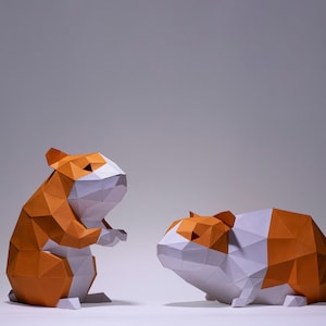 Hamsters Paper Craft, Digital Template, Origami, PDF Download DIY, Low Poly, Trophy, Sculpture, Hamsters Model image 2