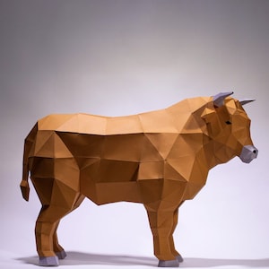 Krowa Papierowa Rzemiosło, Szablon Cyfrowy, Origami, Pobierz PDF DIY, Low Poly, Trofeum, Rzeźba, Model Krowy