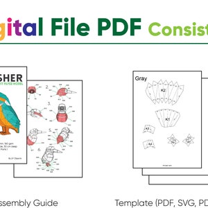 King Fisher Bird Paper Craft, Digital Template, Origami, PDF Download DIY, Low Poly, Trophy, Sculpture, King Fisher Bird Model image 5