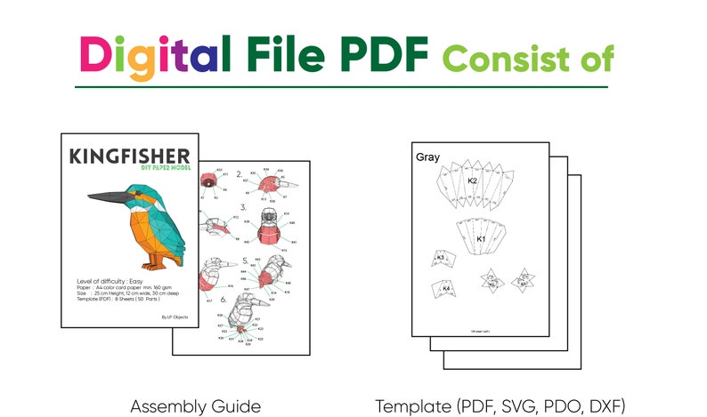King Fisher Bird Paper Craft, Digital Template, Origami, PDF Download DIY, Low Poly, Trophy, Sculpture, King Fisher Bird Model image 5