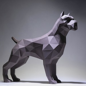 Pit bull Dog Paper Craft, Digital Template, Origami, PDF Download DIY, Low Poly, Trophy, Sculpture, Model image 1