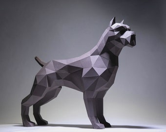 Pitbull Dog Paper Craft, digitale sjabloon, origami, PDF-download DIY, laag poly, trofee, sculptuur, model