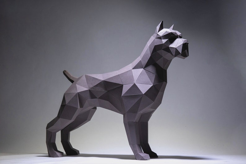 Pit bull Dog Paper Craft, Digital Template, Origami, PDF Download DIY, Low Poly, Trophy, Sculpture, Model image 1