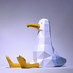 Gabbiano seduto con carta, modello digitale, origami, download PDF fai da te, Low Poly, giocattolo gabbiano, regalo per bambino, cartamodello gabbiano