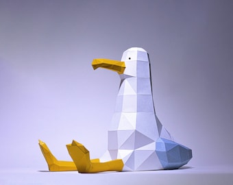 Seagull Paper Craft: Low Poly DIY Origami Template (PDF Download)