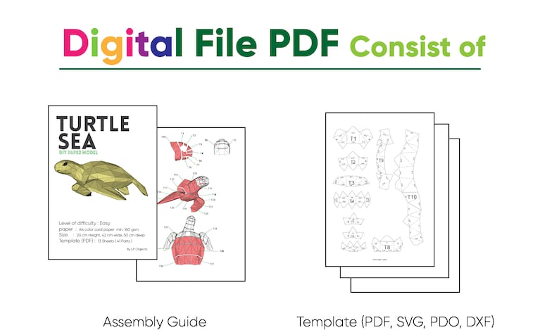 Wasserschildkröte Papiermodell, Digitale Vorlage, Origami, PDF Download DIY, Low Poly, Trophäe, Skulptur, Modell, Cricut SVG Bild 5