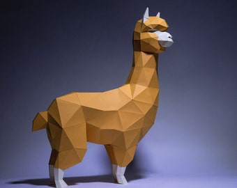 Alpaka, Lama Papier Handwerk, digitale Vorlage, Origami, PDF Download DIY, Low Poly, Trophäe, Skulptur, Modell