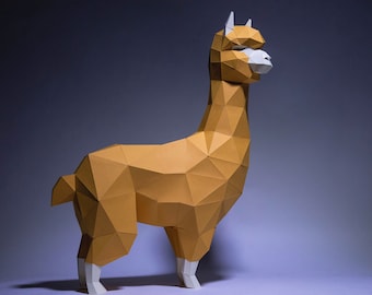 Alpacka, Lama Papperspyssel, Digital Mall, Origami, PDF-nedladdning DIY, Låg Poly, Trofé, Skulptur, Modell