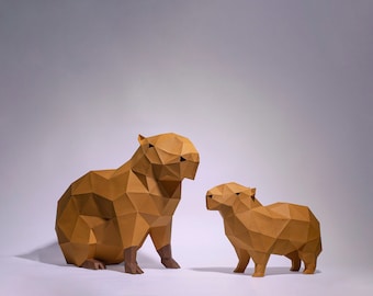 Créations en papier Capybaras, Modèle numérique, Origami, Téléchargement PDF, DIY, Low Poly, Trophée, Sculpture, Modèle Capybara