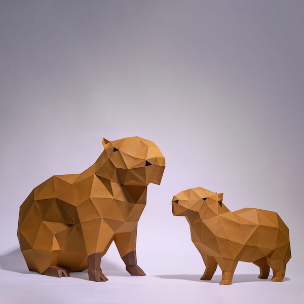 Capybaras Papiermodelle, Digitale Vorlage, Origami, PDF Download DIY, Low Poly, Trophäe, Skulptur, Capybara Modell