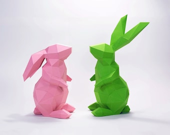 Bunny Paper Craft, Digital Template, Origami, PDF Download DIY, Low Poly, Trophy, Sculpture, 3D Model