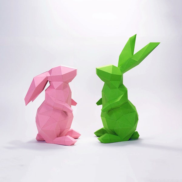 Kaninchen Papiermodell, Digitale Vorlage, Origami, PDF Download DIY, Low Poly, Trophäe, Skulptur, 3D Modell