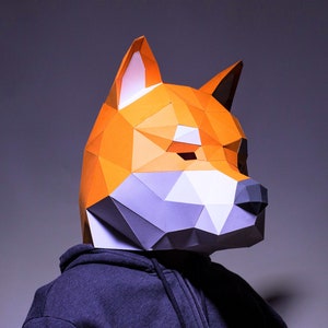 Shiba inu Mask, Papercraft Mask Template, Origami, PDF Download DIY, Low Poly, 3D Mask