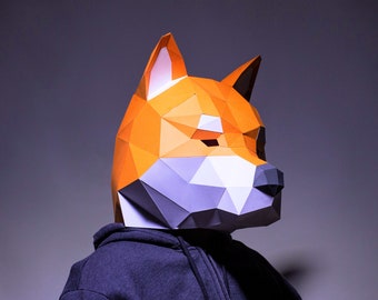Shiba inu Mask, Papercraft Mask Template, Origami, PDF Download DIY, Low Poly, 3D Mask