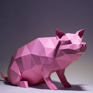 Pig Paper Craft, Digital Template, Origami, PDF Download DIY, Low Poly, Trophy, Sculpture, Pig Model