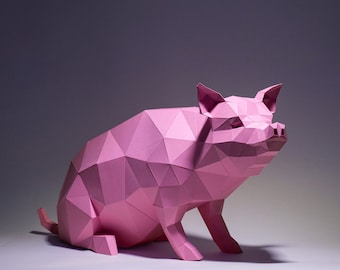 Pig Paper Craft, Digital Template, Origami, PDF Download DIY, Low Poly, Trophy, Sculpture, Pig Model