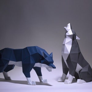 Angry Wolf and Wolf Sit Paper Craft, Digital Template, Origami, PDF ...