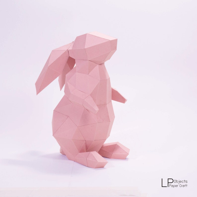 Bunny Paper Craft, Digital Template, Origami, PDF Download DIY, Low Poly, Trophy, Sculpture, 3D Model image 3