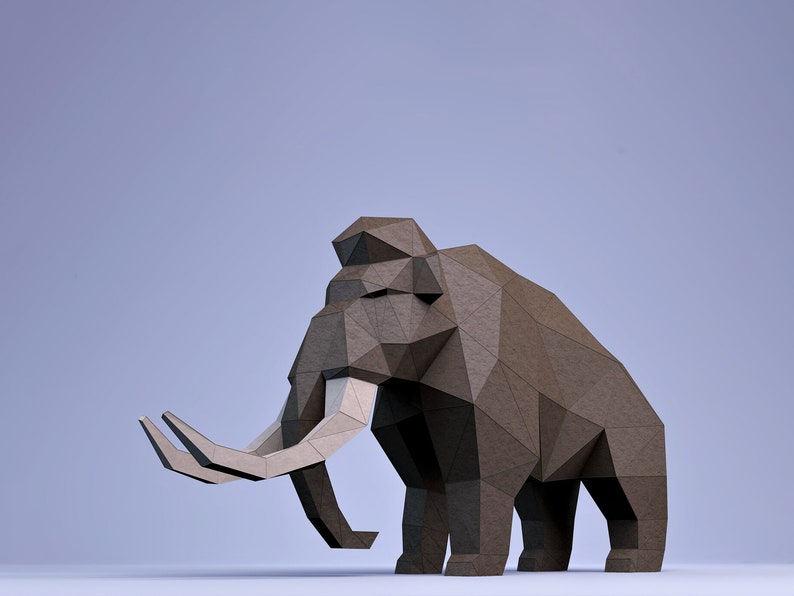 Créations en papier de mammouth, Modèle numérique, Origami, Téléchargement PDF, DIY, Low poly, Trophée, Sculpture, Modèle 3D image 1