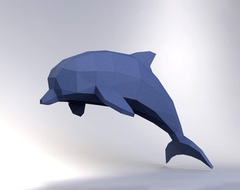 Dekoracja delfina, Papierowe rzemiosło Delfin Duży Model, DIY Papercraft, Papierowy model, Wzór rzeźby papierowej PDF, Model delfina papierowego 3D