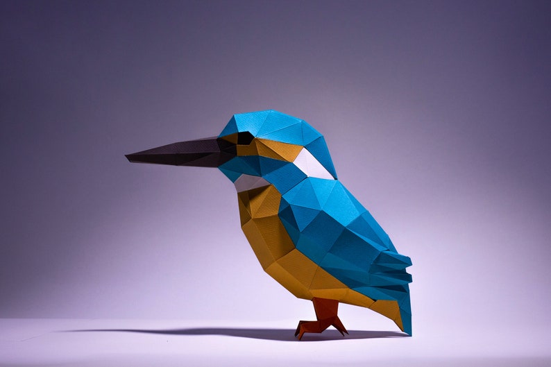 King Fisher Bird Paper Craft, Digital Template, Origami, PDF Download DIY, Low Poly, Trophy, Sculpture, King Fisher Bird Model image 3