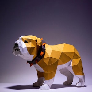 Creazioni con la carta BullDog, modello digitale, origami, download PDF fai da te, low poly, trofeo, scultura, modello