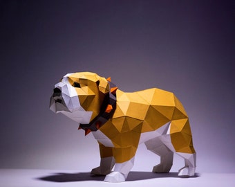 BullDog Paper Craft, Digital Template, Origami, PDF Download DIY, Low Poly, Trophy, Sculpture, Model