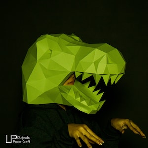 T-REX Maske Papier Handwerk, Papercraft Dinosaurier Maske Vorlage, 3D Low Poly Papier Maske, Einzigartiges Halloween Kostüm, PDF Muster
