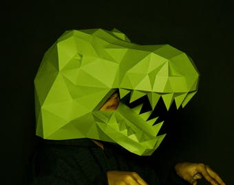T-REX Maske Papier Handwerk, Papercraft Dinosaurier Maske Vorlage, 3D Low Poly Papier Maske, Einzigartiges Halloween Kostüm, PDF Muster