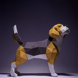 Beagle Dog Paper Craft, Digital Template, Origami, PDF Download DIY, Low Poly, Trophy, Sculpture, Model