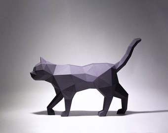Cat Paper Craft, digitale sjabloon, origami, PDF-download DIY, laag poly, trofee, sculptuur, model