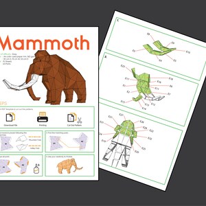 Créations en papier de mammouth, Modèle numérique, Origami, Téléchargement PDF, DIY, Low poly, Trophée, Sculpture, Modèle 3D image 6