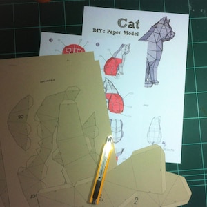 Cat Paper Craft, Digital Template, Origami, PDF Download DIY, Low Poly, Trophy, Sculpture, Model image 4