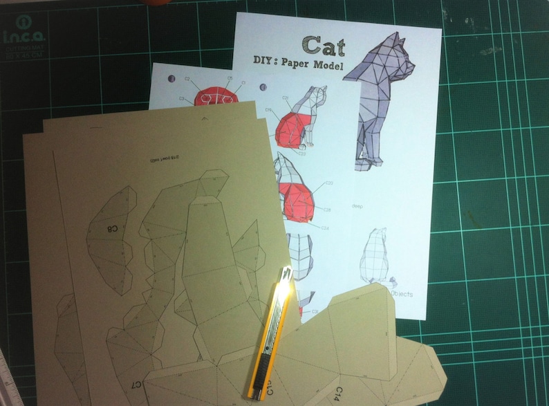 Cat Paper Craft, Digital Template, Origami, PDF Download DIY, Low Poly, Trophy, Sculpture, Model image 4