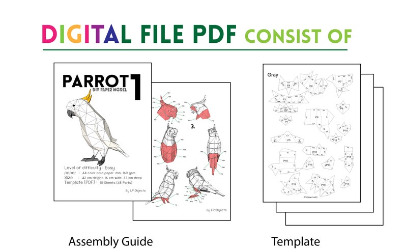Parrot Peper Craft Parrot Digital Template Parrot Kit DIY Parrot Model Papercraft Kit Parrot low poly Parrot Well