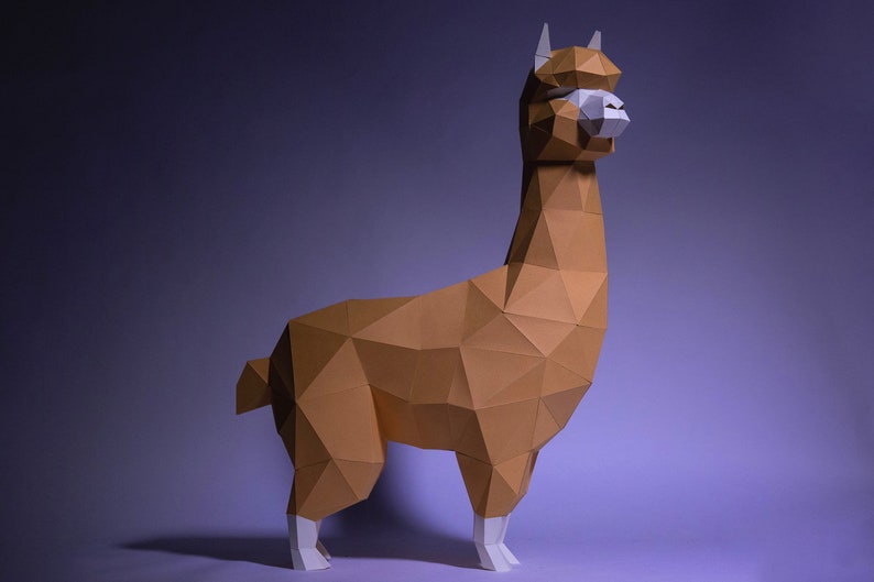 Alpaca, Lama Paper Craft, Digital Template, Origami, PDF Download DIY, Low Poly, Trophy, Sculpture, Model image 2